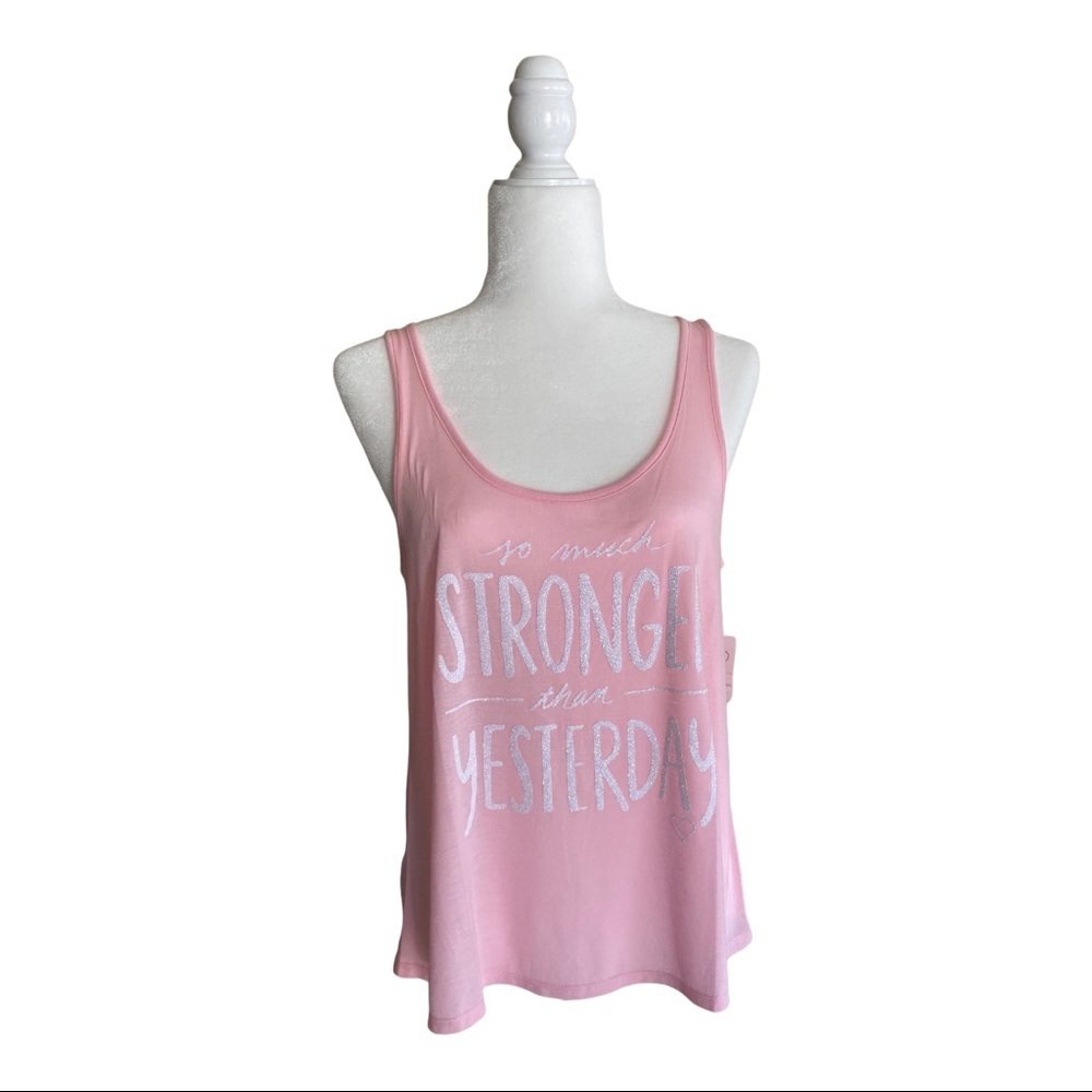 Aeropostale Live Love Dream Pink w/Glitter Crossback Tank Top Sz M New